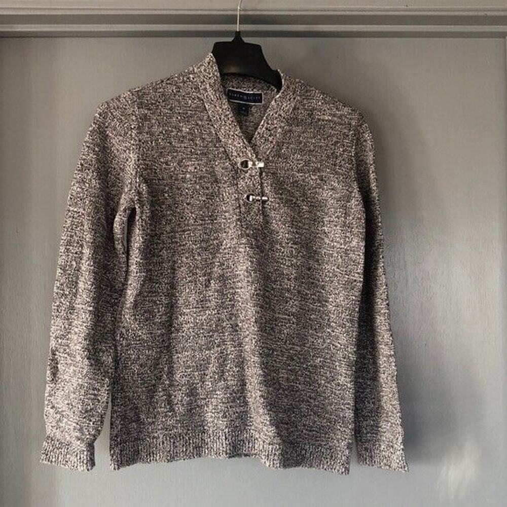 Karen Scott Womens Cotton Hardware Henley Sweater Size S Charcoal Heather